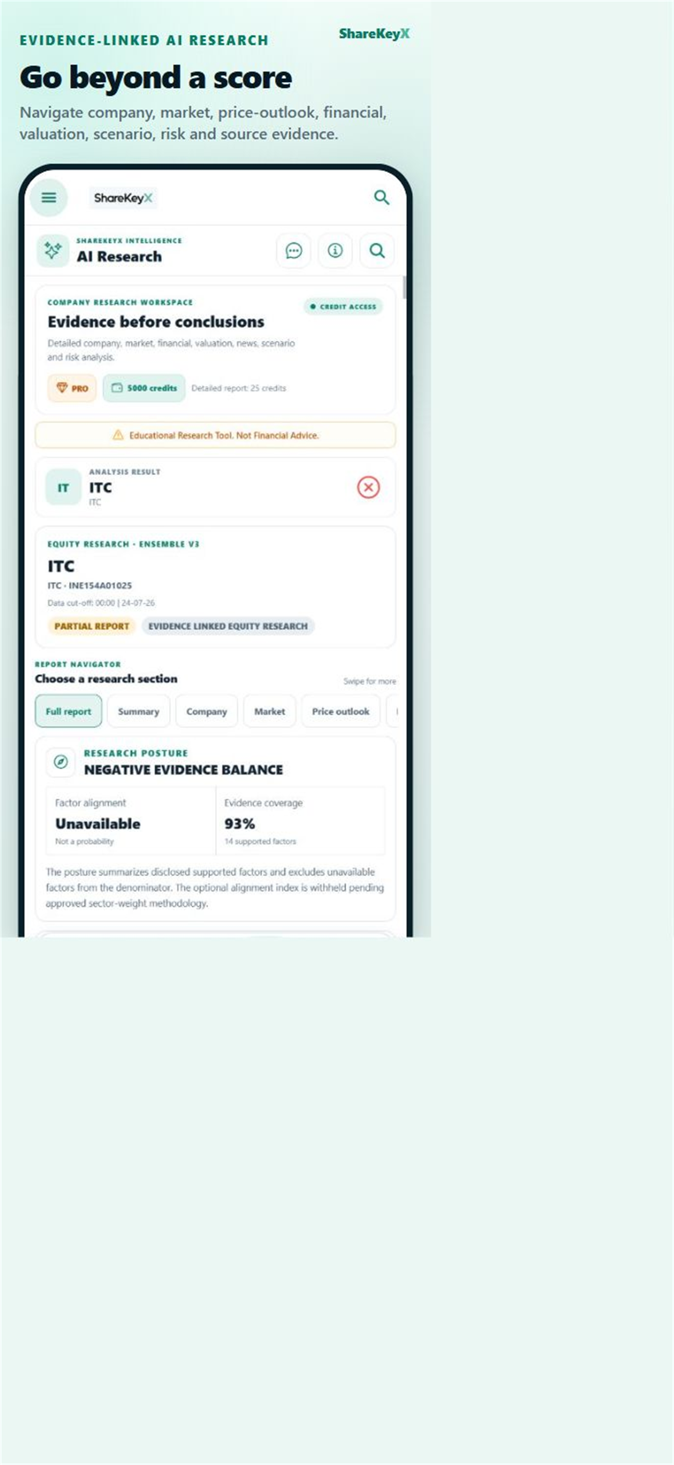 ShareKeyX iOS evidence-oriented AI equity report